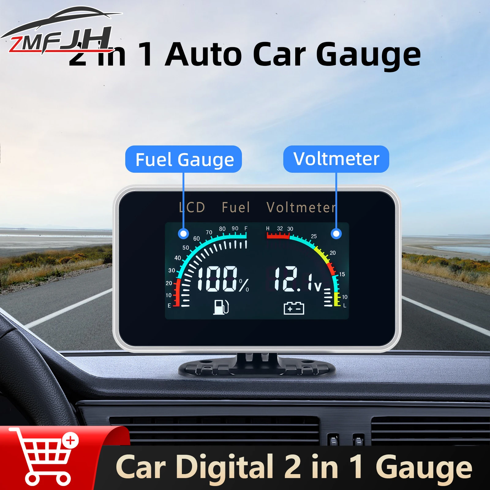 

Car Digital 2 In 1 Fuel Gauge Voltmeter Universal Fuel Level Indicator Voltage Gauge For Car Truck Gasoline Diesel Engine 12V24V