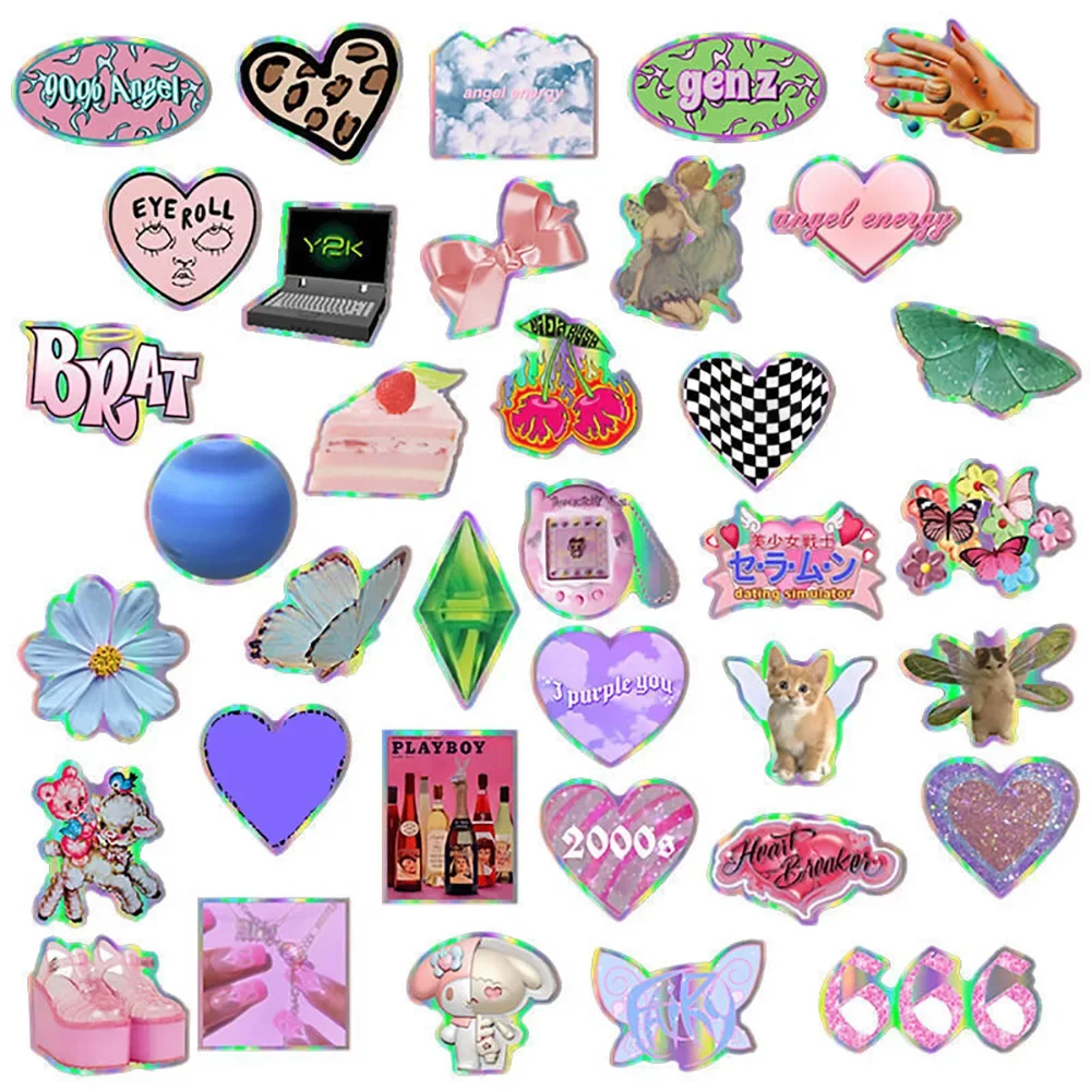 50PCS Laser Y2k Pink Girl Stickers Decals Decoration Suitcase Scrapbooking Phone Laptop Stationery Cute Kid Toy Sticker