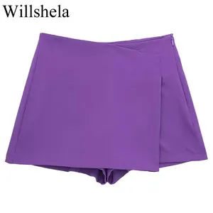 Asymmetrische Seite Reißverschluss Willshela-sieben, hohe Taille, weibliche schicke Shorts, monochrom, Vintage-Mode 8 Hauptverkäufe Frauen -Kleidershorts - №8