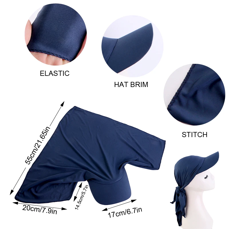 Chapéu Turbante Clássico Feminino de Cor Sólida, Chapéus de Sol com Aba Curvada, Boné de Beisebol, Chapéus de Sol, Lenço para a Cabeça