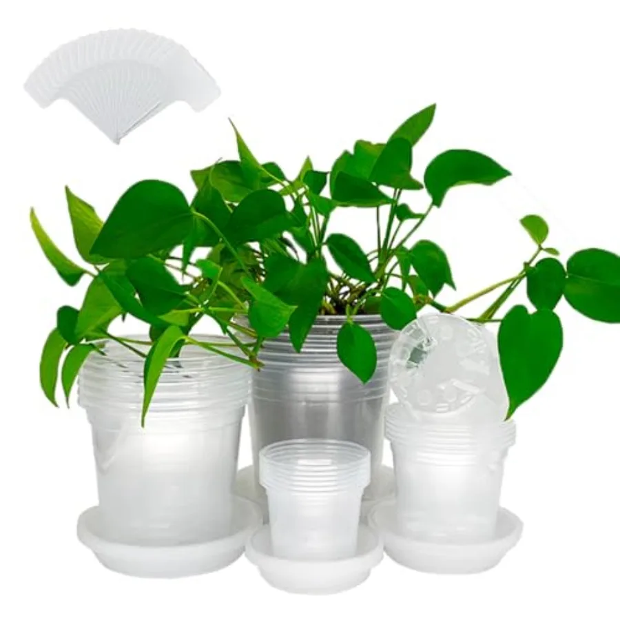 

24 Packs 6 5 4 3 Inch Clear Nursery Pots with Drainage Holes Identification Labels and Matching Saucers Clear Plastic Plant Pot