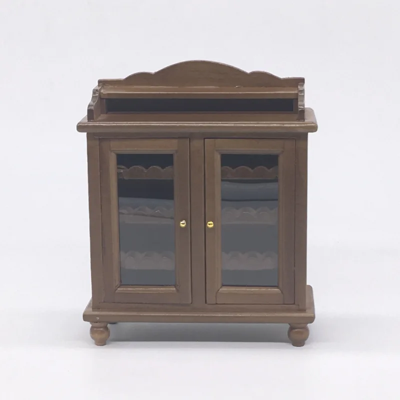 Móveis em miniatura para casa de bonecas 1:12, armário de vinho acabado (noz/branco), estilo simples para casa de bonecas DIY