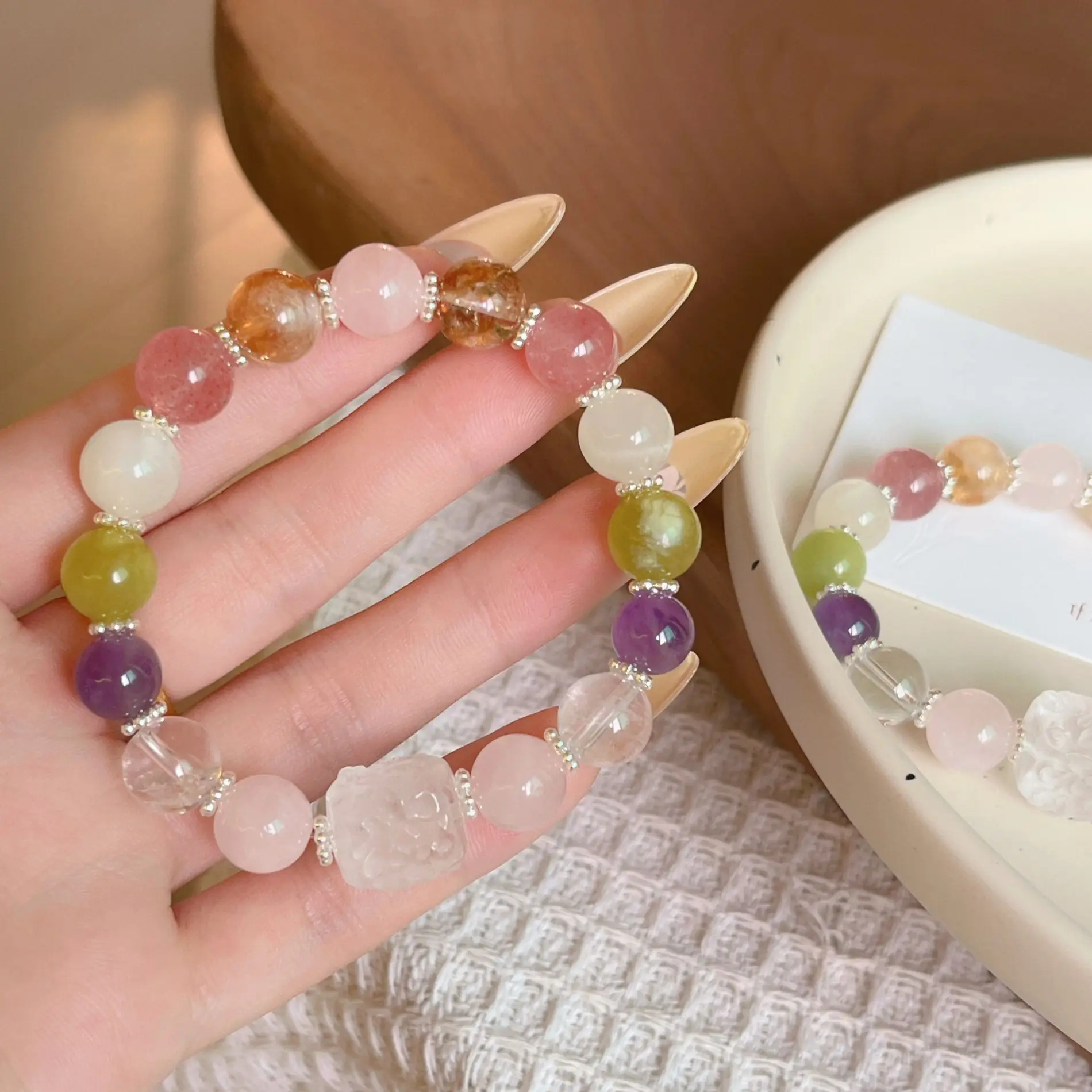 

Девятихвостая лиса, квадратные конфеты, несколько сокровищ, аметист, бисер для женщин, высококачественный браслет с желтыми кристаллами, ювелирные изделия, счастливая рука, Str