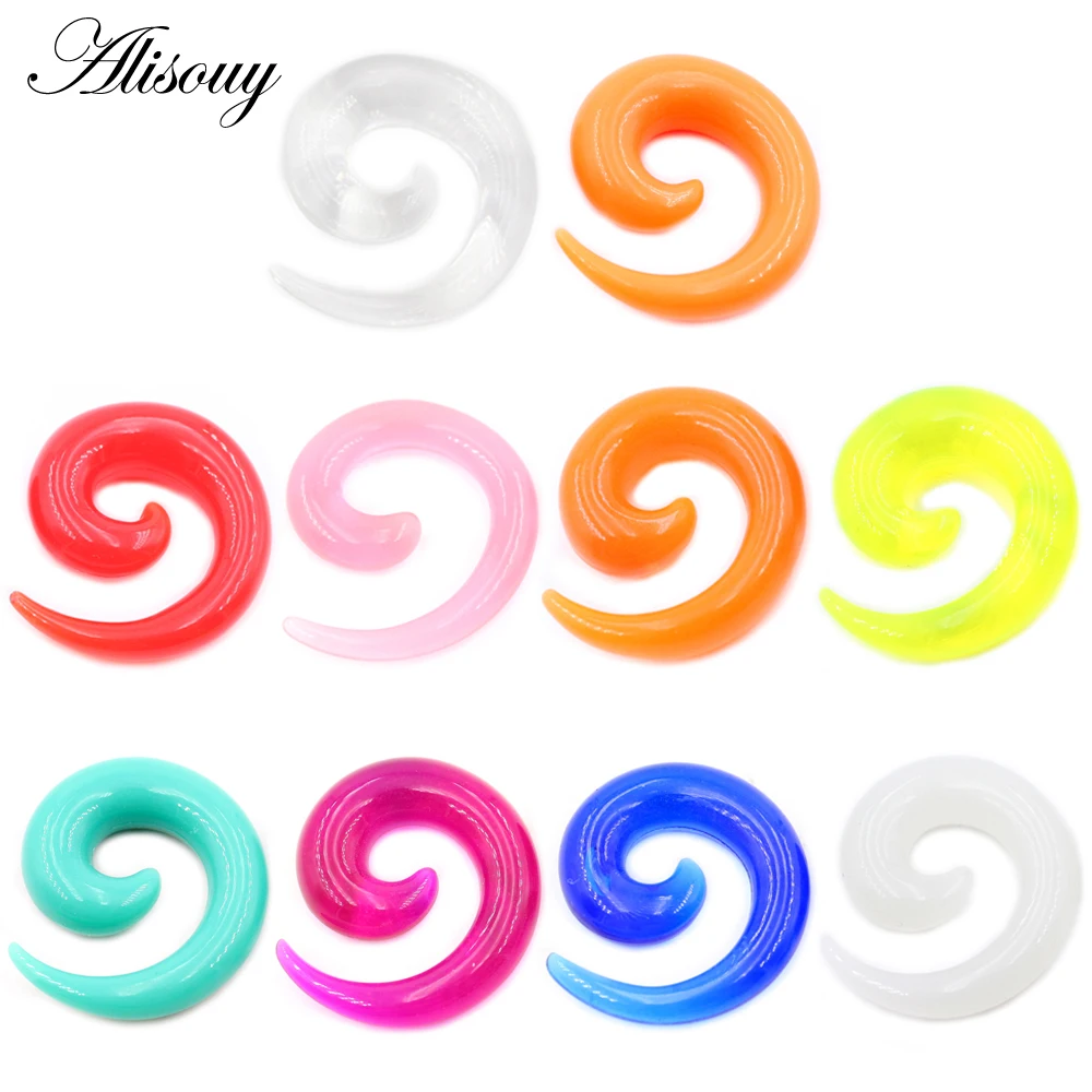 Alisouy 2 sztuk 1.6-20mm przezroczysty akrylowy spiralny zatyczka do uszu rozciąganie Expander tunele stożki fałszywe kolczyki piercing biżuteria