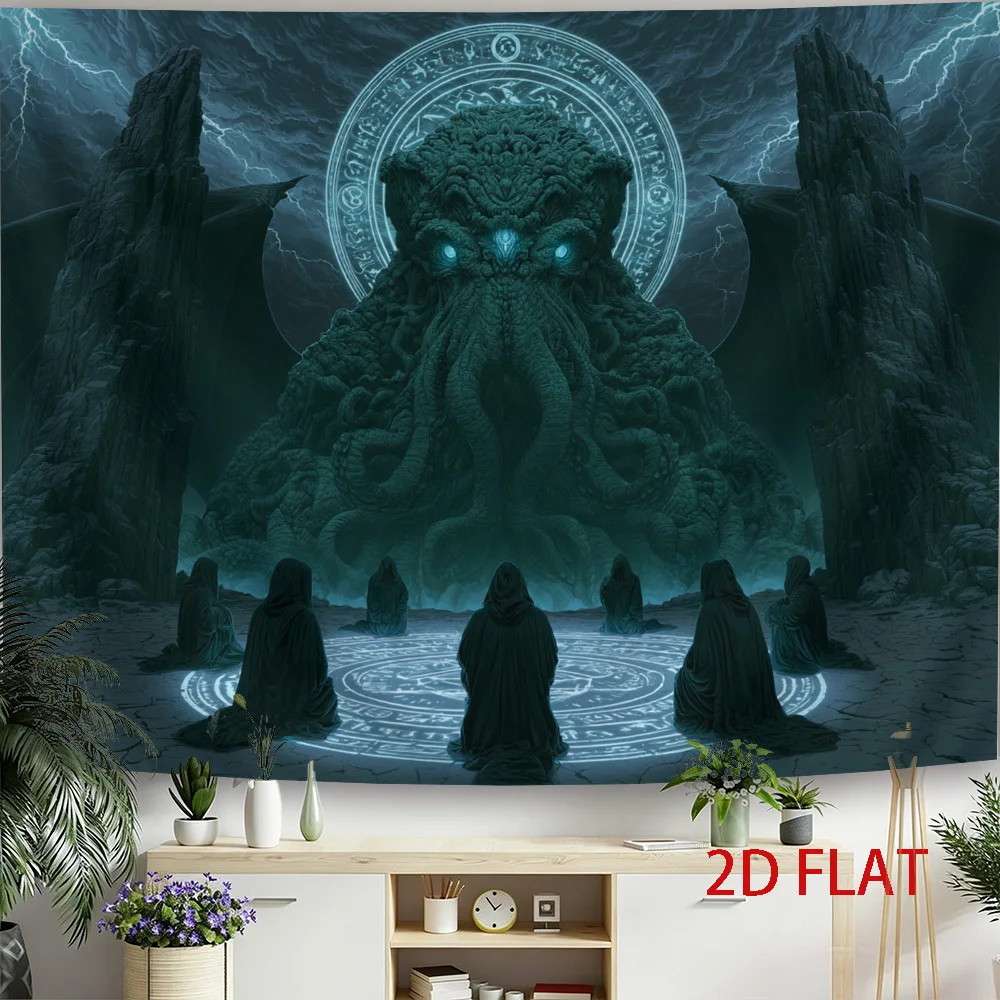 Cthulhu Mythos Tapestry, Dark Monster Cult Magic Circle Lightning Wall Hanging for Bedroom Living Room Dorm Home Wall Art Decor