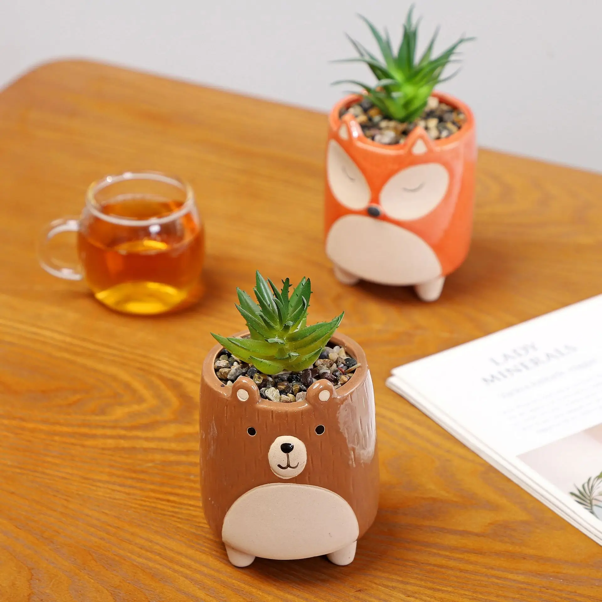 Cute Animal Ceramic Flower Pot Cartoon Succulent Green Plant Potted Desk Ornament Home Garden Balcony