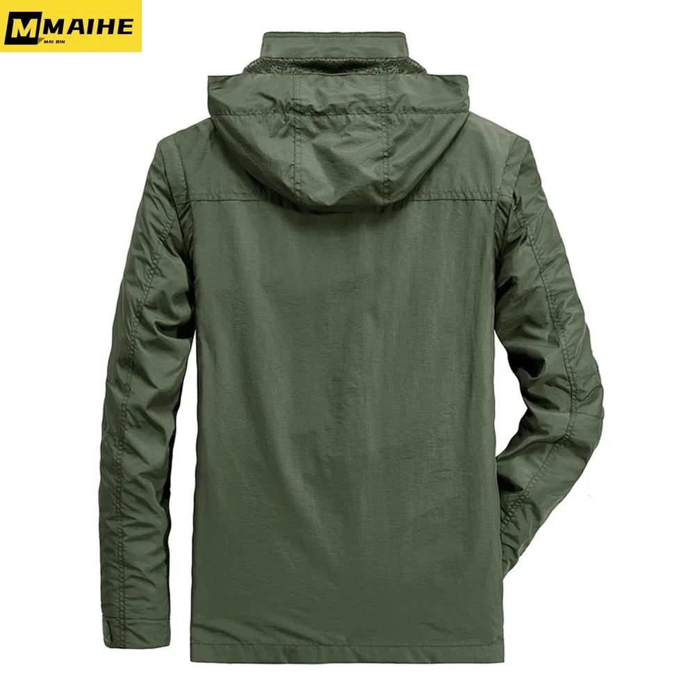 Outdoor Jacket Men Retro Hiking Jacket Hooded Coat Men Camping Jacket Waterproof Lightweight Autumn Coat Men Windbreaker Coat