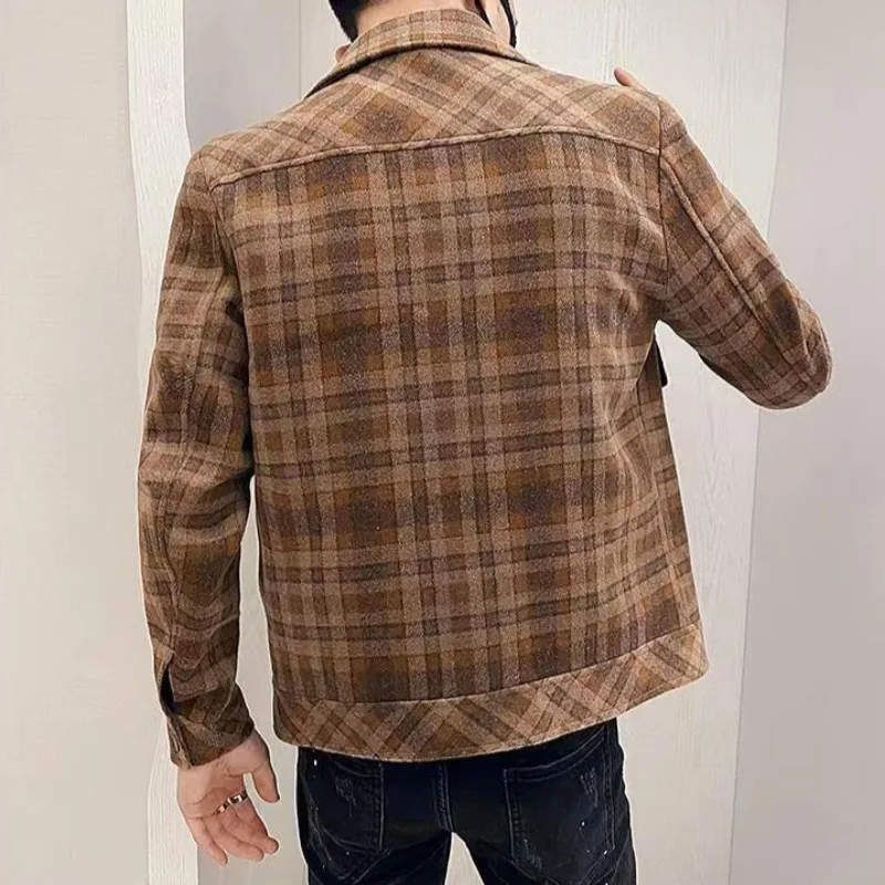 Man Coat Winter Sales of Plaid Short Jacket for Men Wool & Blends New in Cold Aesthetic Casual High Quality Harajuku Vintage Y2k