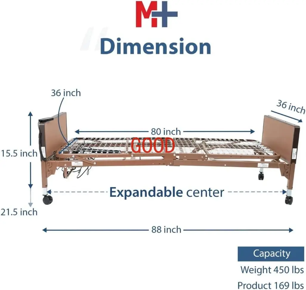 Full Hospital Bed Set Foam Mattress and Half Rails Included Enhanced Comfort and Convenience Adjustable Head and Foot Positions