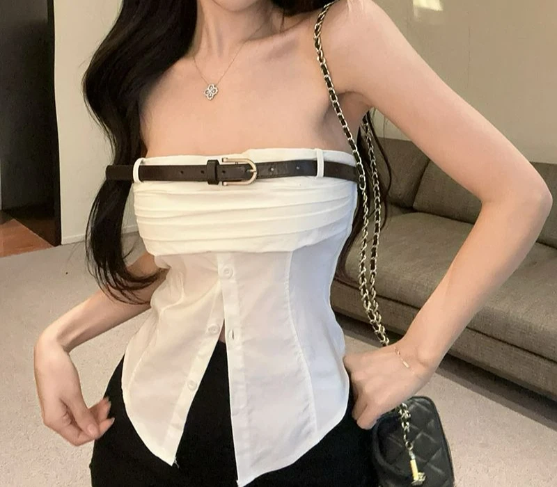 

2025 Summer New Fashionable Design Sense Niche Slit Slim Fit Short Strapless Vest Top for Women
