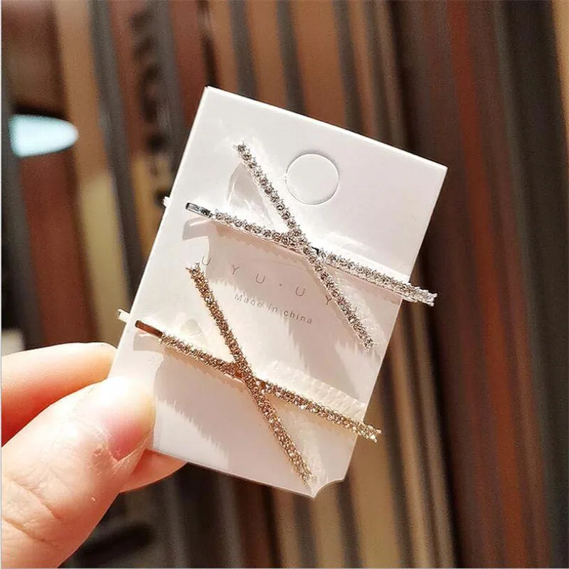 Shiny Rhinestone Metal Hair Clips For Women Fashion Simple Gold Silver Color Hairpins Girls Hairgrips Jewelry Hair Accessories