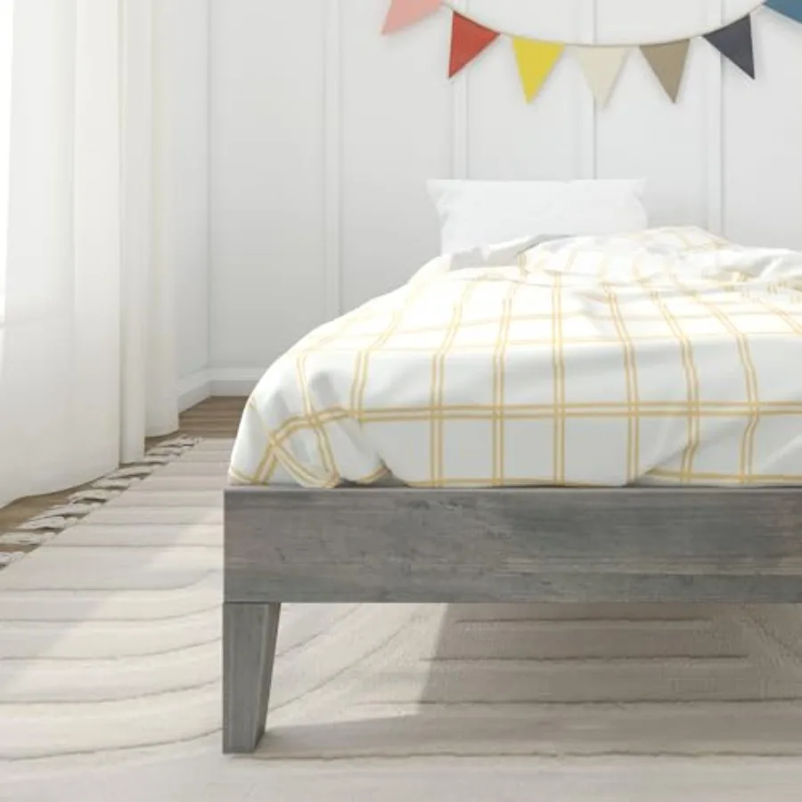 基本的なツインプラットフォームベッドフレーム モダンな無垢材ベッド 丈夫な木製スラット 非毒性仕上げ 流木