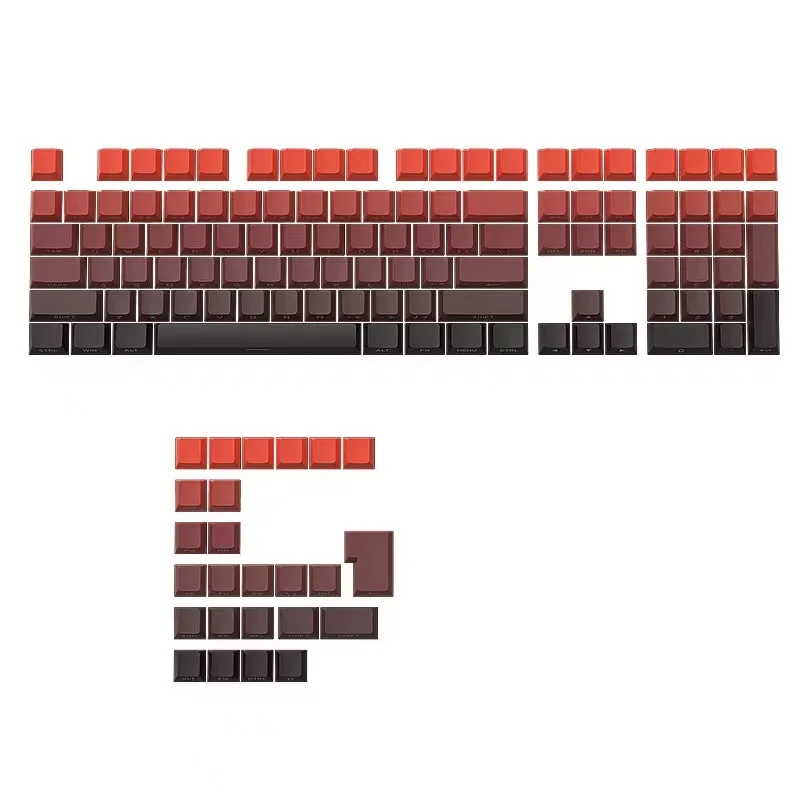 Lado esculpido Keycap Set, Sublimação Térmica PBT, Teclado Mecânico, Cherry Mx, Gradiente Vermelho, 133 Chave