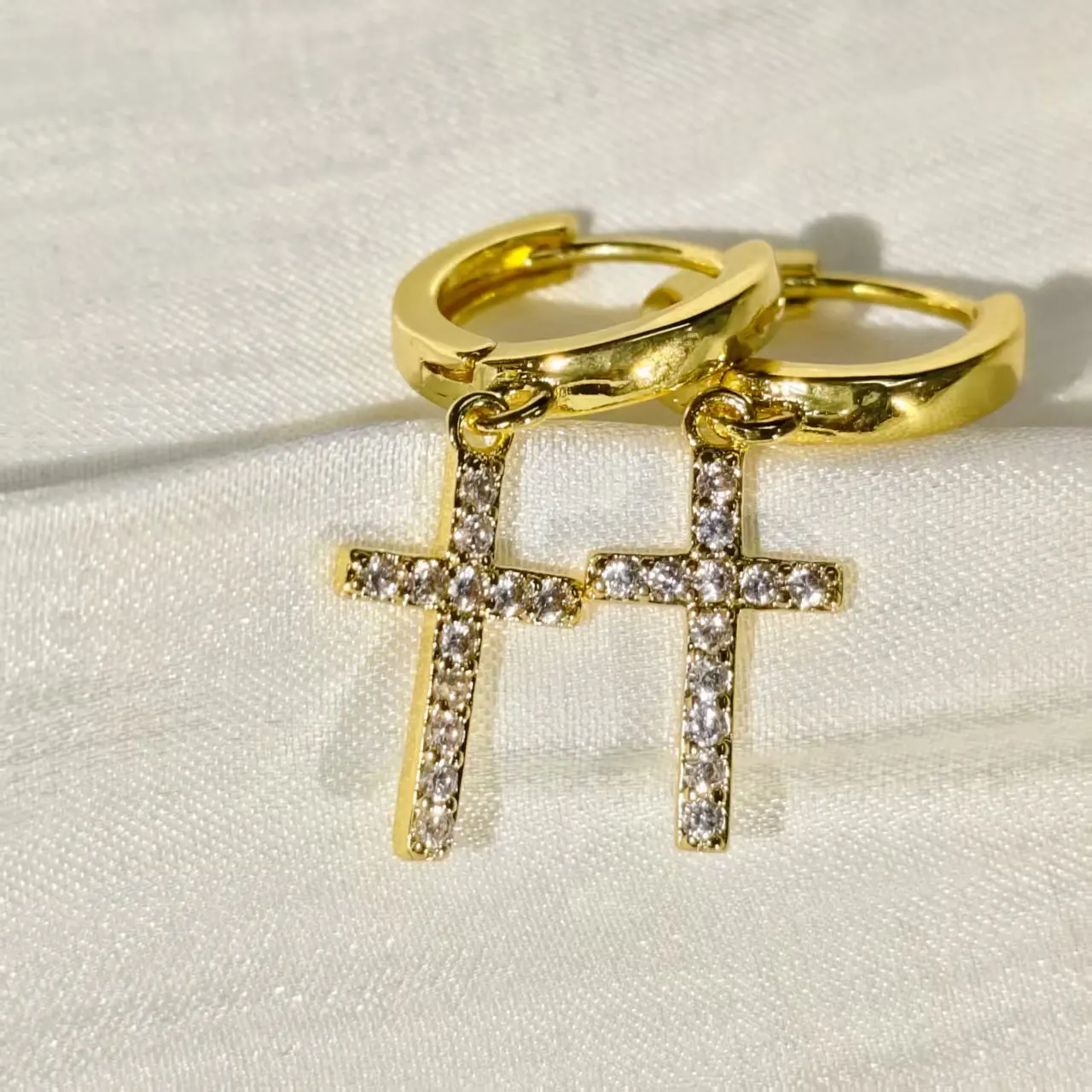 925 Sterling Silber Kreuz Zirkon Ohrringe Glänzend 18k Vergoldet Party Hochzeit Schmuck