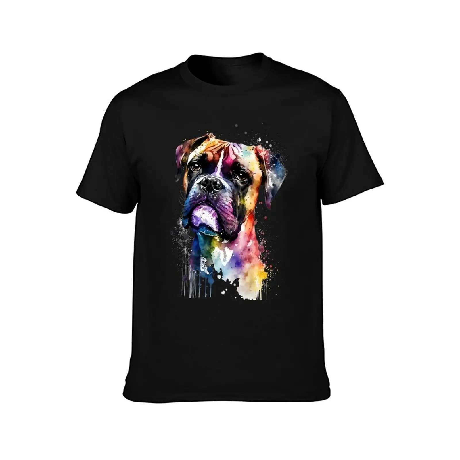 Rainbow Boxer Dog Watercolor Portrait T-Shirt Gym Exercise Short Sleeve T-Shirt