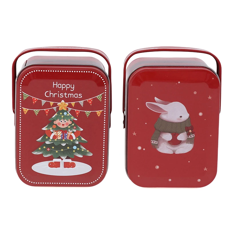 2024 Christmas Tinplate Suitcase Candy Boxes With Handle Handheld Sweets Tins Portable Candies Holder Sugar Storage Container