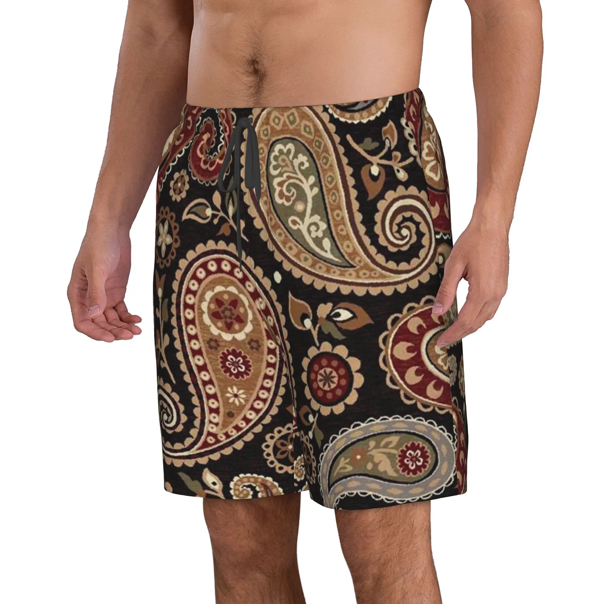 Dark-Colored Paisley Pattern Trunks Beach Board Shorts Casual Quick Dry Swimming Summer Men Pants