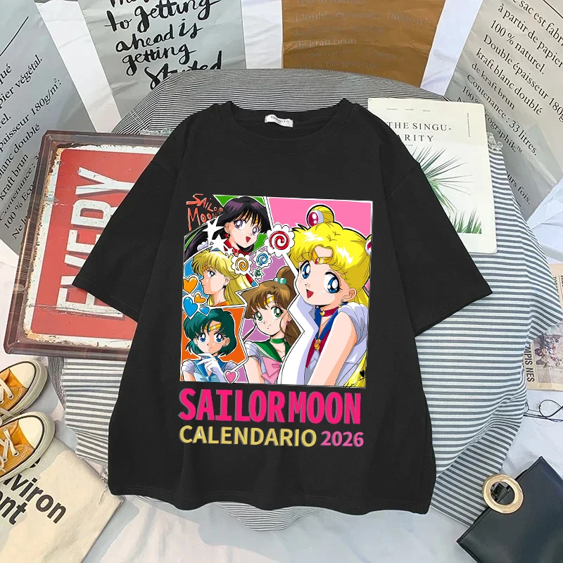

Sailor Moon Adult T Shirt Anime Cute Short Sleeve Woman Cotton Breathable Top Fashion Tees Female Casual T Shirt Summer Clothes