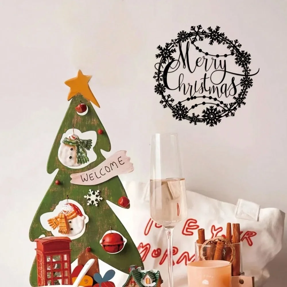

Metal Round Christmas Sign Merry Xmas Wall Decor Home Kitchen Gift