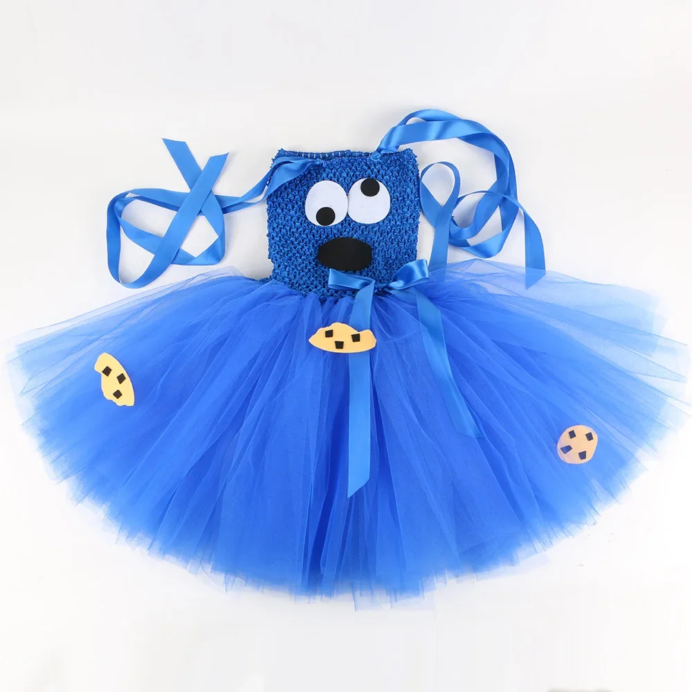 Red Blue Cookie Monster Costume Baby Girls Cosplay Anime Cartoon Tutu Dress Kids Fancy Halloween Carnival Party Dress Up Clothes