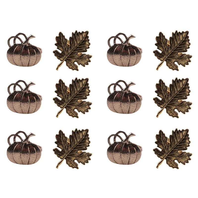 

12 Pieces Napkin Ring Set Leaf Napkin Rings Halloween Pumpkin Napkin Holders Maple Pumpkin Napkin Ring Kit For Halloween