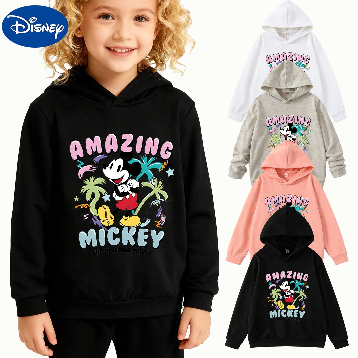 

Kids Disney "Amazing Mickey" Tropical Graphic Hoodie, Black Long Sleeve Pullover