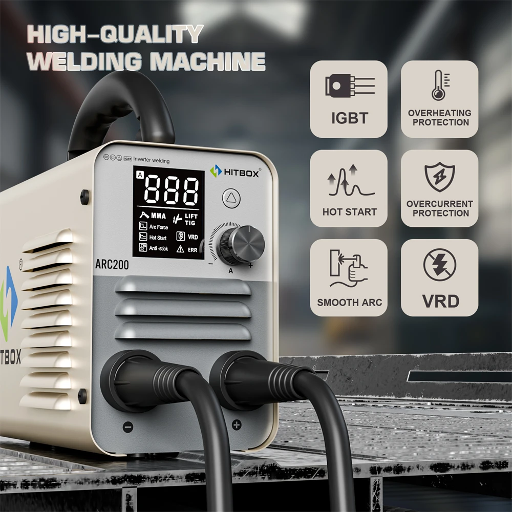 HITBOX Protable 2 in 1 Mini Welding Machine 200A ARC MMA LIFT TIG Welder IGBT Inverter Digital Display for Home DIY 110V/220V