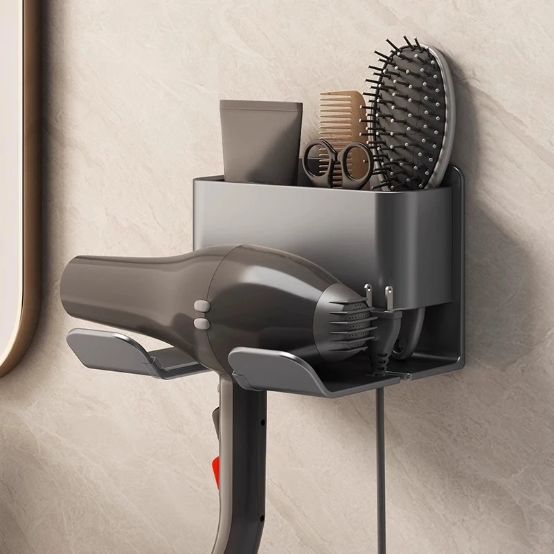 Suporte de Parede para Secador de Cabelo e Prancha - Organizador de Banheiro, Caixa de Armazenamento para Secador e Prancha
