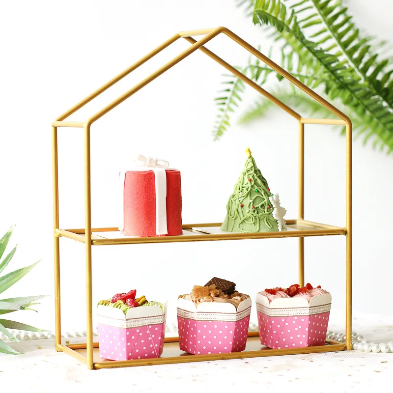 

DSA Creative Wrought Iron Double-layer Golden Dessert Table Display Rack Coffee Break Cold Food Wedding Table Cake Tray