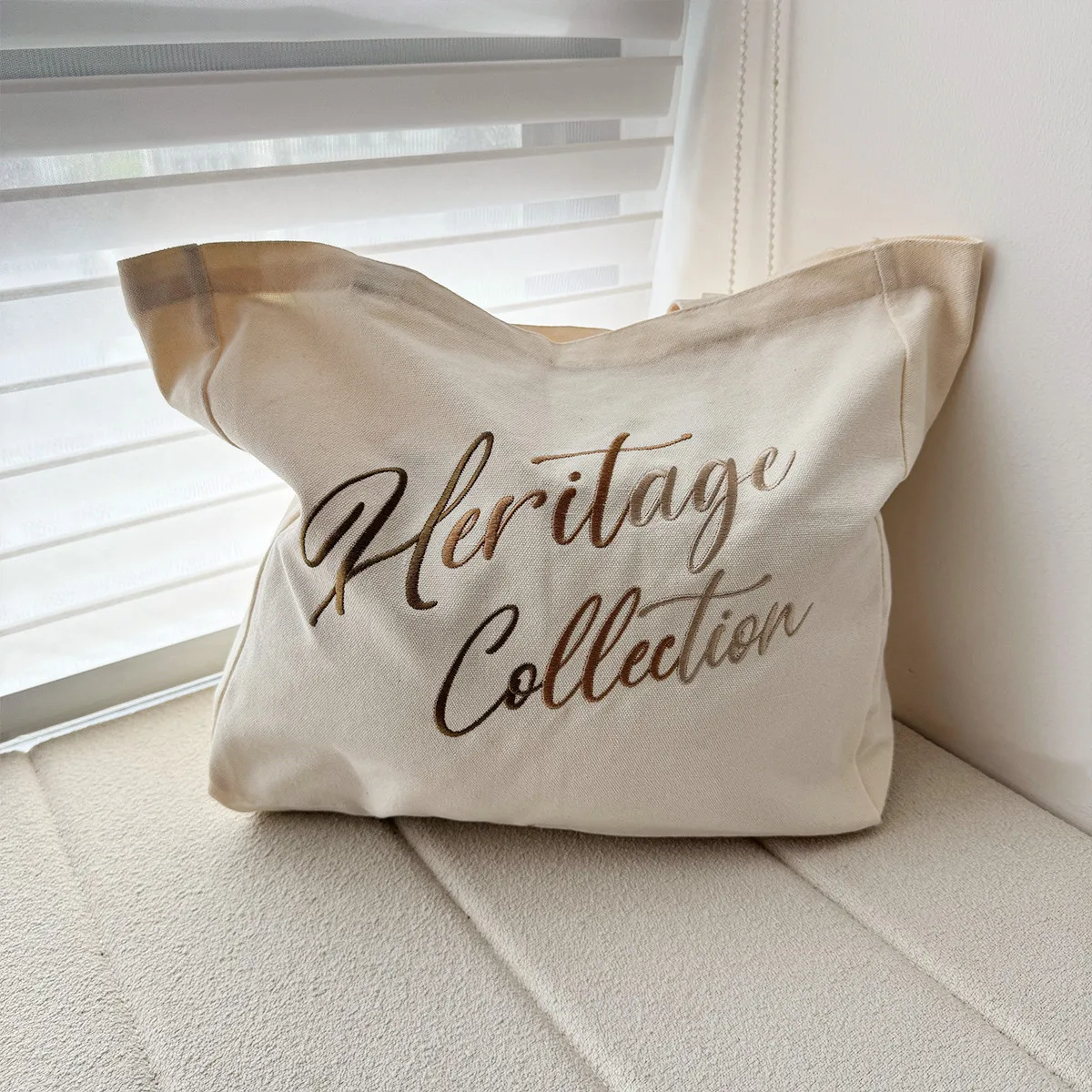 American Vintage Style Letters Embroidered Cotton Canvas Tote Bags Women Street Fashion Reusable Shoulder Shopping Bags