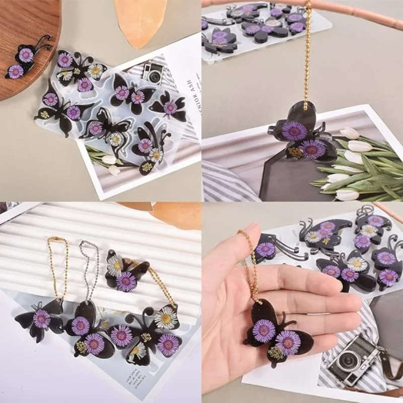 DIY 크리스탈 에폭시 송진 몰드 풀 버전 나비 펜던트 키체인 목록 실리콘 몰드