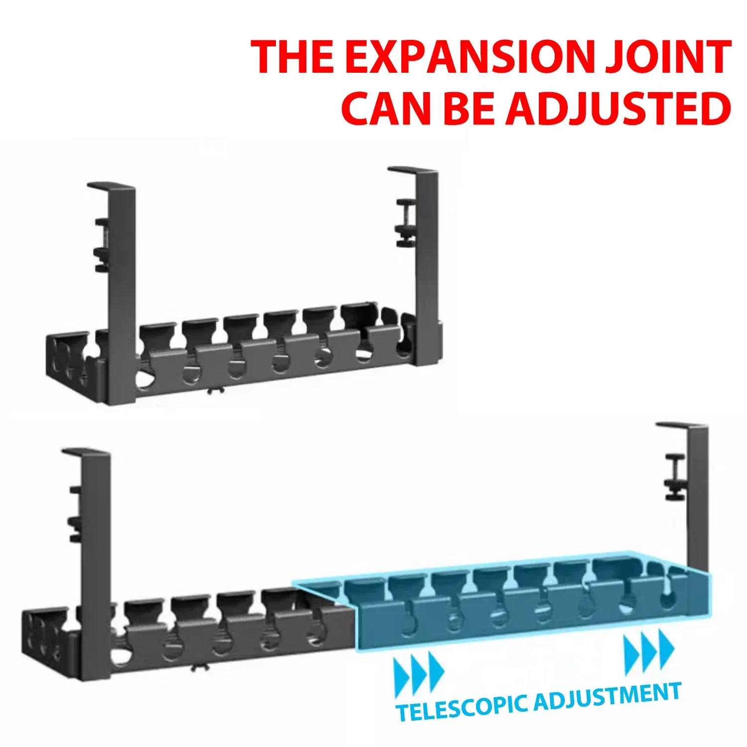صينية إدارة الكابلات تحت المكتب 15.7 "-31" منظم الأسلاك المعدنية القابل للسحب تحت إدارة سلك الطاولة مع مشبك بدون حفر