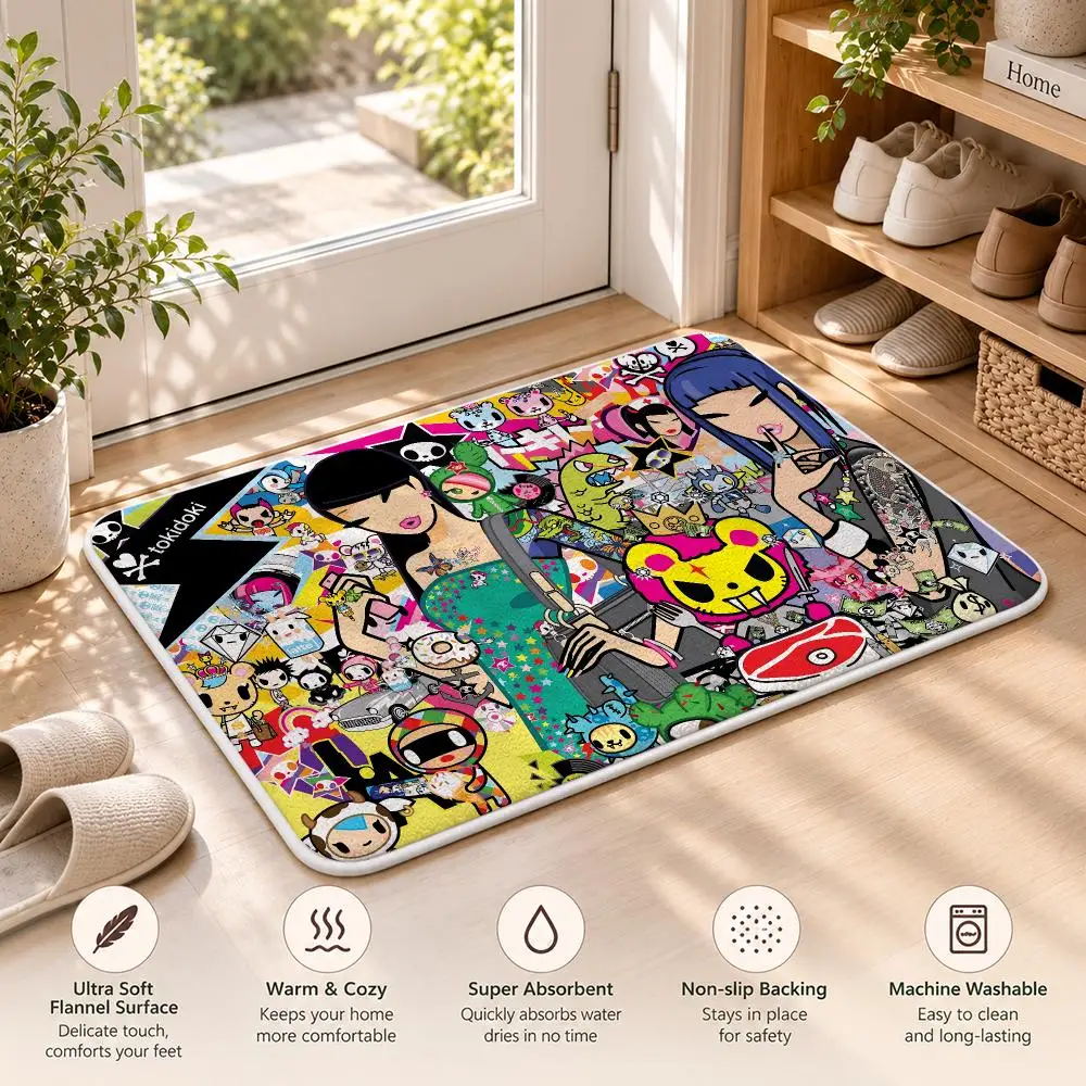 T-tokidoki Japan Abstract Floor Mat Flannel Rug Soft Non Slip Washable Door Mat For Bathroom Bedroom Kitchen Home Decor