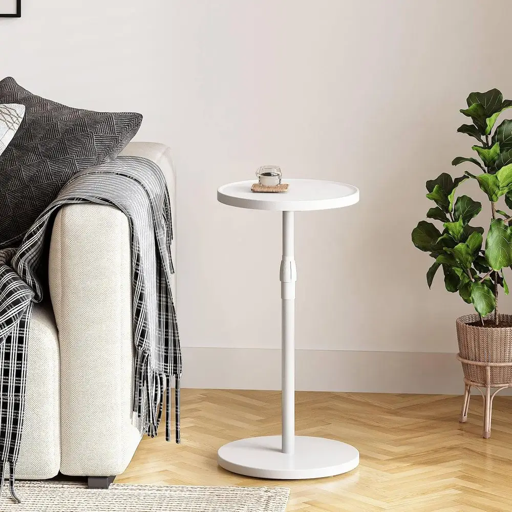 Adjustable Round Side Table, Small End Table, Pedestal Drink Table for Small Spaces, Tall Round Nightstand or Living Room Bedroo