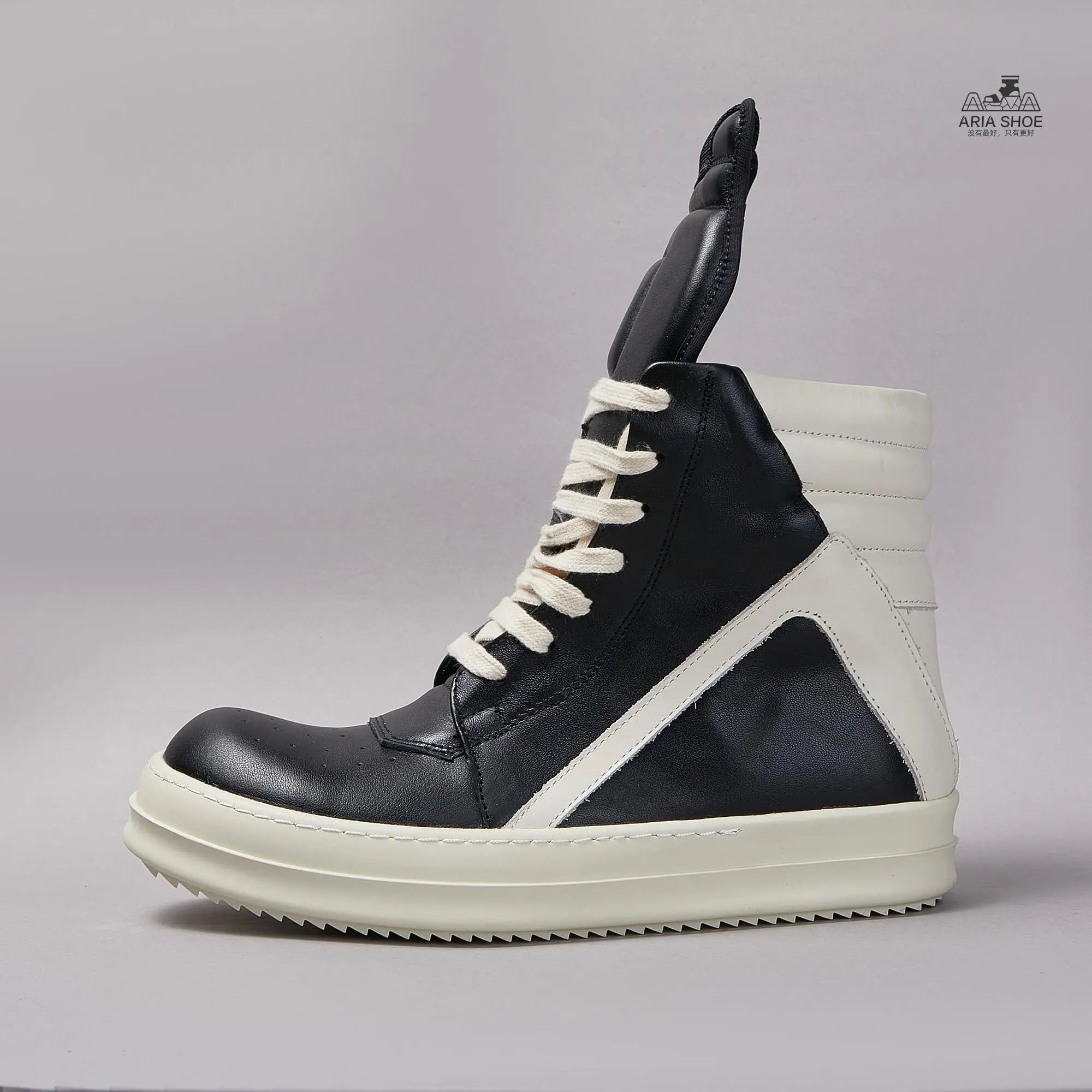 Rick Luxury Designer Owens Leather Shoe Men High Top Geobasket Quality Zipper Owens Genuine Leather Sneaker Men Ankle Boot Women