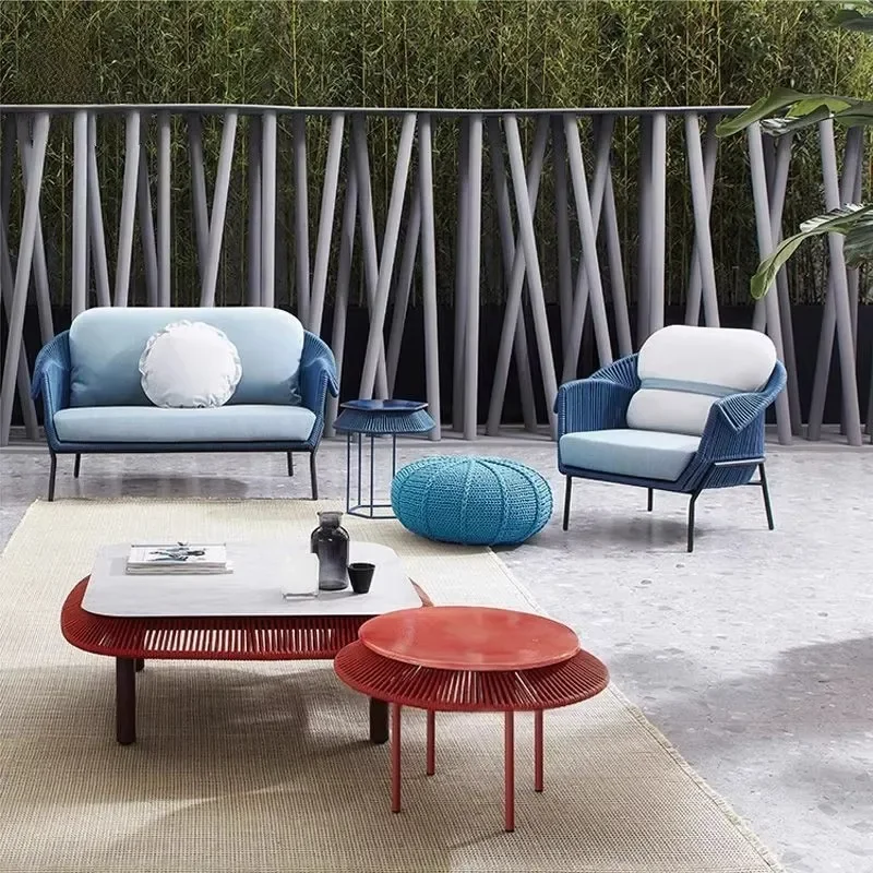 Outdoor courtyard rattan sofa single rattan chair combination table and chair Nordic balcony hotel homestay garden bed bar chair