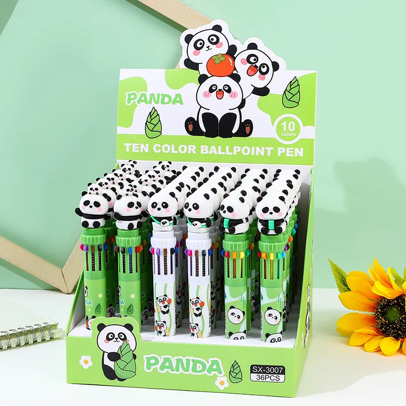 

36 pcs/lot Creative Panda 10 Colors Ballpoint Pen Cute Press Ball Pens School Office writing Supplies Stationery Gift