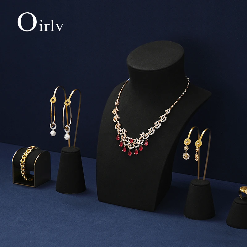 Oirlv Black Jewelry Display Set Shop Cabinet Display Props for Necklace Display Bust Watch Ring Earrings Bangle Decoration Rack