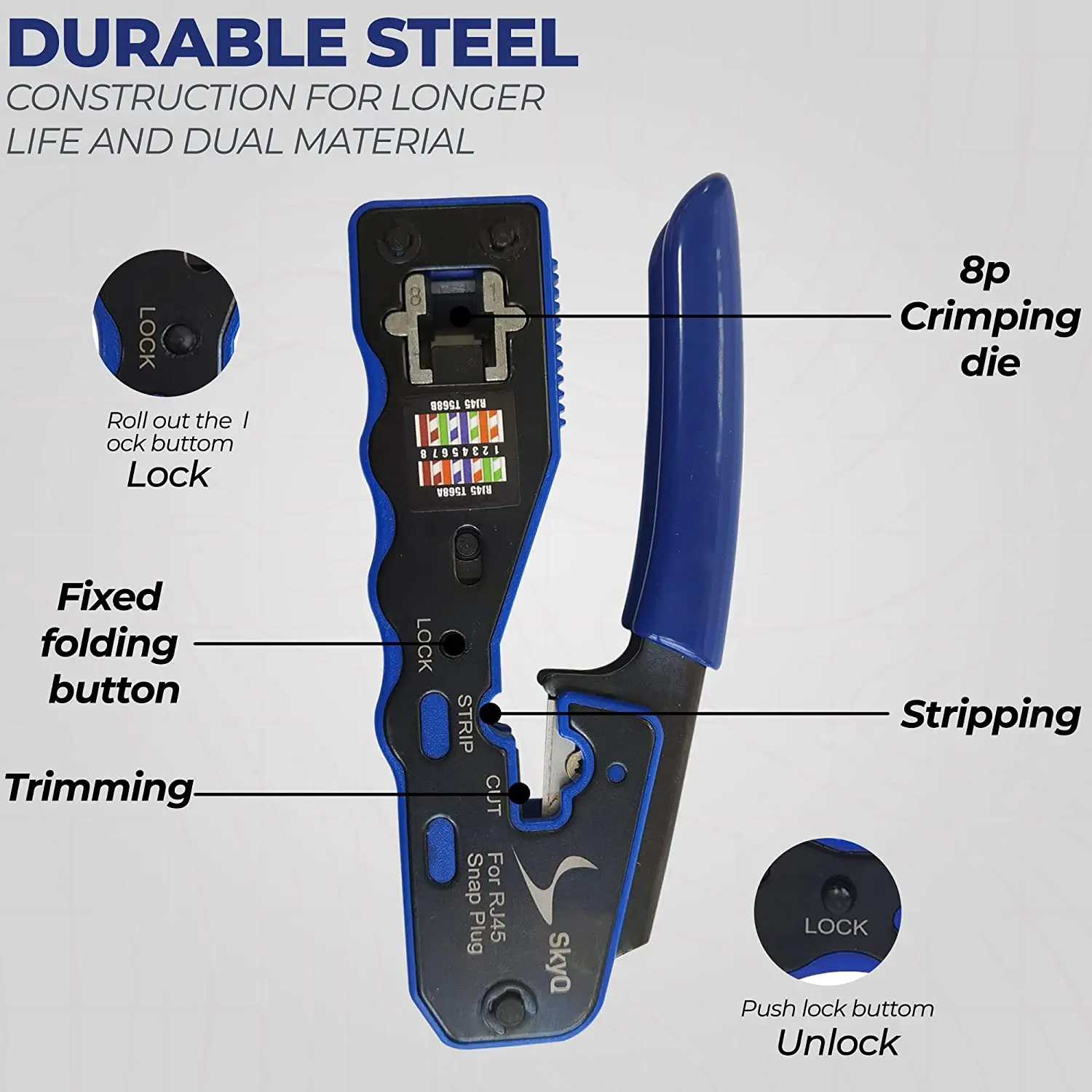 ZoeRax RJ45 Crimp Tool Pass Through Crimper Cutter per Cat6a Cat6 Cat5 Cat5e 8P8C Connettore modulare Strumento di crimpatura Ethernet