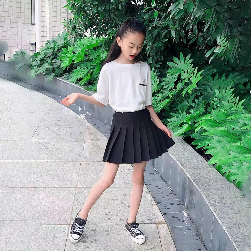 Summer Toddler Girls A-Line Pleated Skirts Elastic High Waist School Uniform Skirt Korean Kids Casual Skirt Shorts 4-10 Years