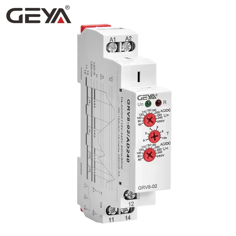 GEYA-Dispositivo de Monitor de Tensão, Proteção de Tensão e Subtensão, Relé DC 12V 24V 48V 110V 220V 240V, GRV8-02