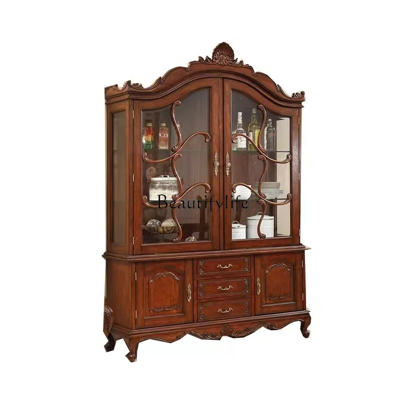 

European retro four-door wine cabinet European glass wall decorative cabinet