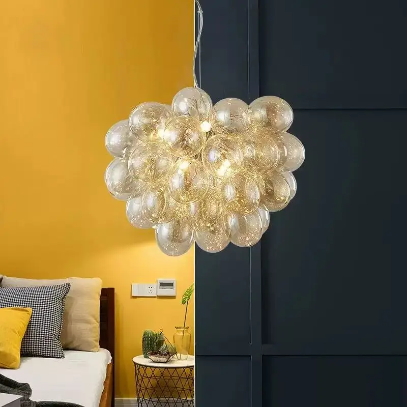 French design balloon bubble pendant light boys children bedroom light living room decoration creative grey glass pendant light
