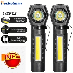 1pc/2pcs USB Rechargeable Flashlights LED+COB Adjustable Headlamp Portable Headlight With Tail Magnet Clip for Camping Fishing