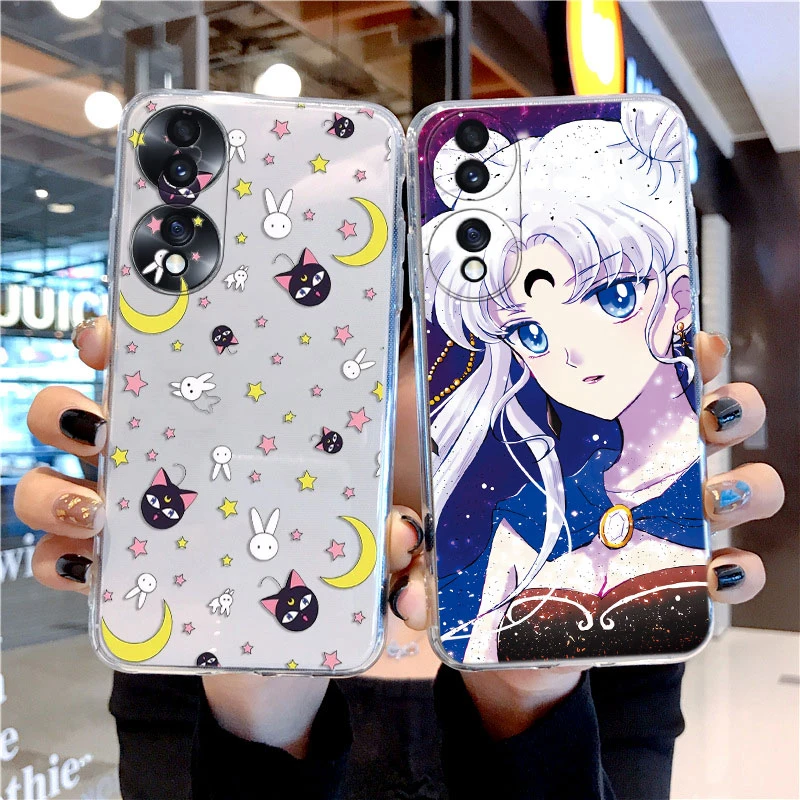 Caixa de telefone de silicone transparente, marinheiros, lua, coelho, gato, bonito, para honra 70, 50, x7, x7a, 20, huawei nova 5t, anime