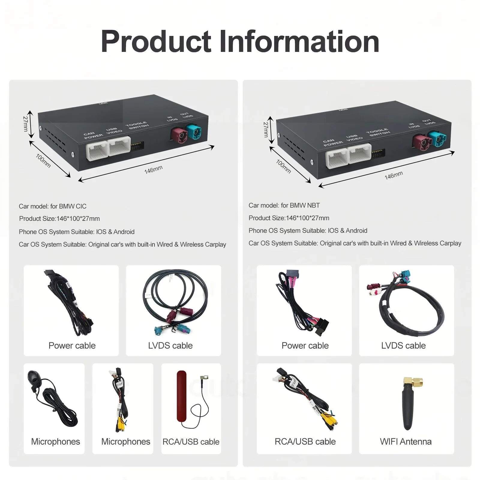 CarPlay اللاسلكي وأندرويد السيارات لنظام BMW NBT CIC 1 2 3 4 5 سلسلة X1 X3 X4 X5 F20 F21 E84 وظائف وصلة المرآة فك