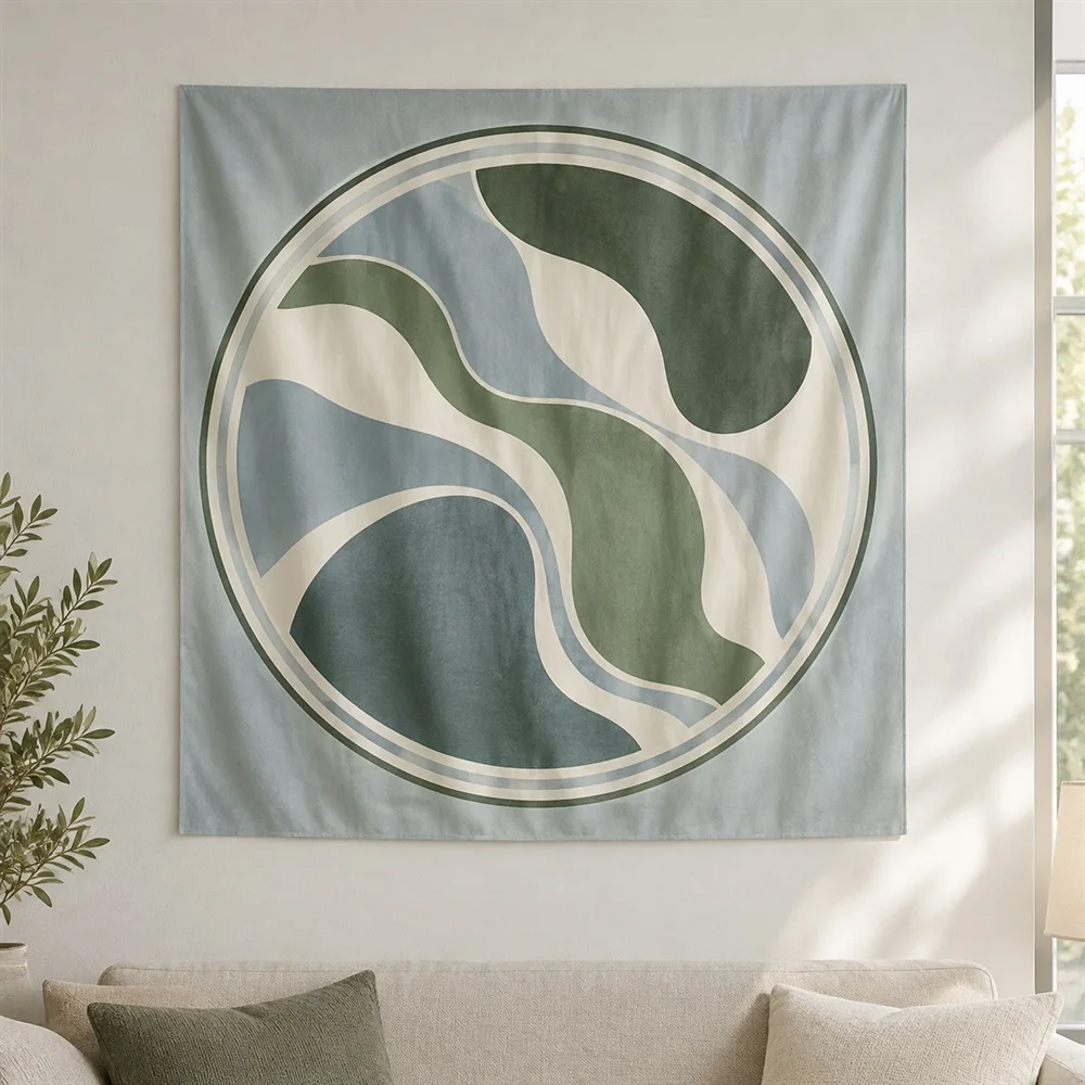 VIKAMA Organic Curved Shapes Tapestry Wall Hanging, Abstract Art Wall Art, Modern Decor for Living Room Bedroom Office Entryway