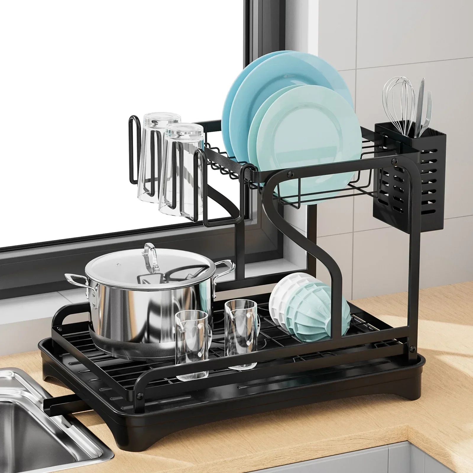 Kitchen Drain Dish Rack Household Bowls Plates Cutlery Cup Storage Rack Cupboard Countertop Multifunctional Bowl Rack
