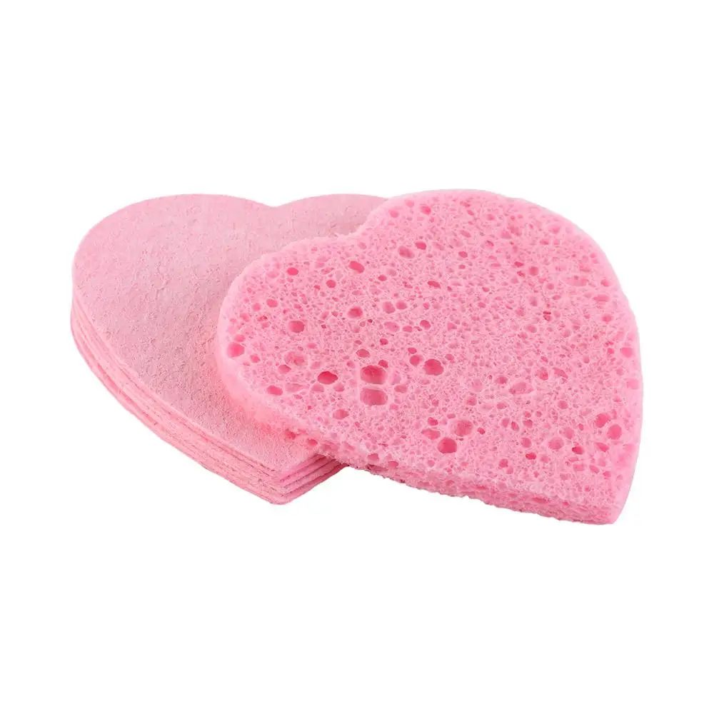 10 Pieces Heart Shaped Cosmetic Puff Pink Natural Makeup Remover Tool 7mm Face Washing Cleansing Sponge Compressed Sponge