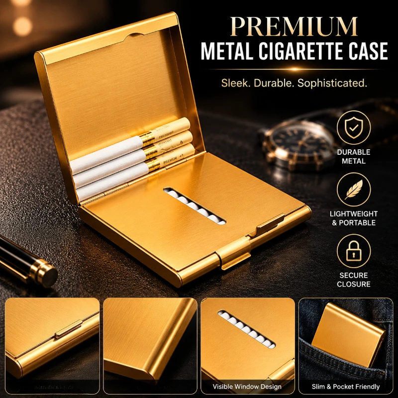 Ultra-thin Clamshell Cigarette Case 20 Sticks Aluminum Alloy Creative Folio Mens Personalized Custom Lettering Cigarette Case